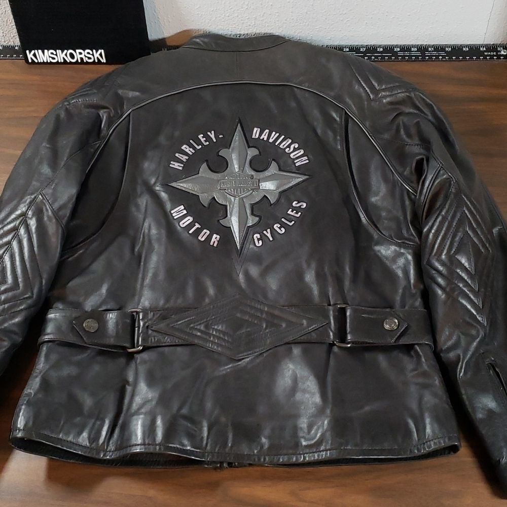 Harley Davidson Women’s Leather Cafe Racer Padded Tribal Design Jacket Medium